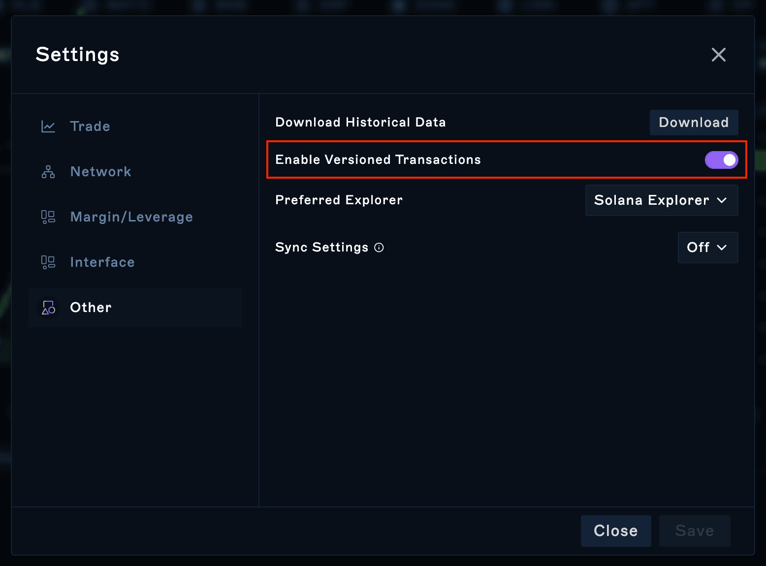 Versioned Transaction Settings